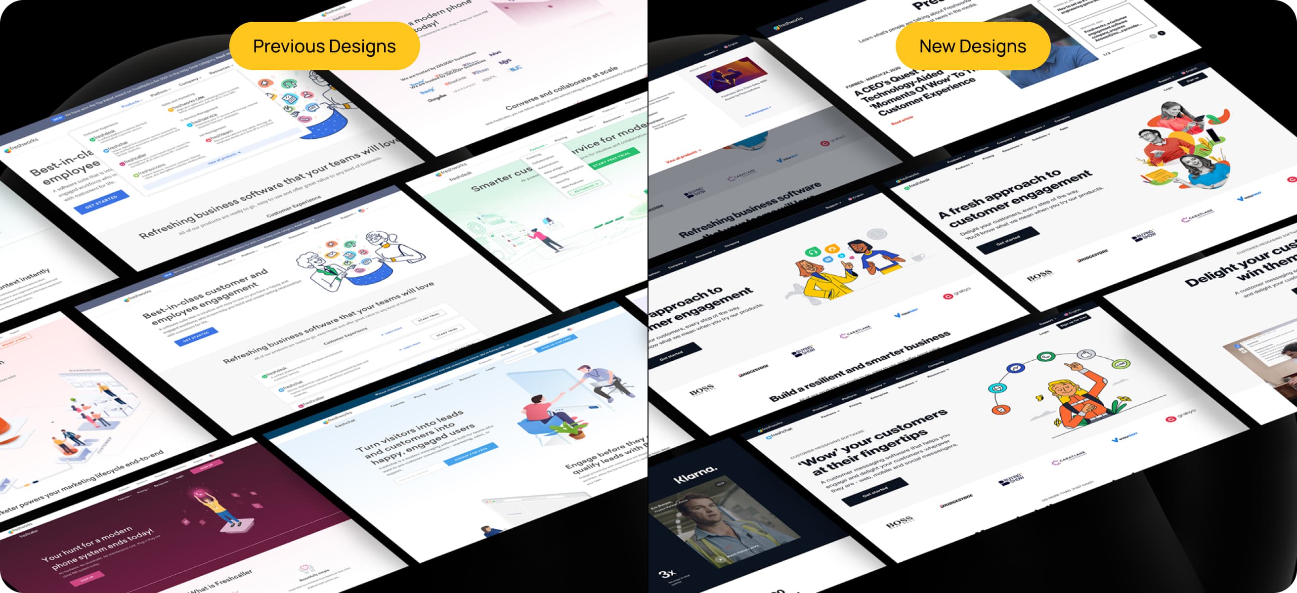 Previous vs new Freshworks website designs